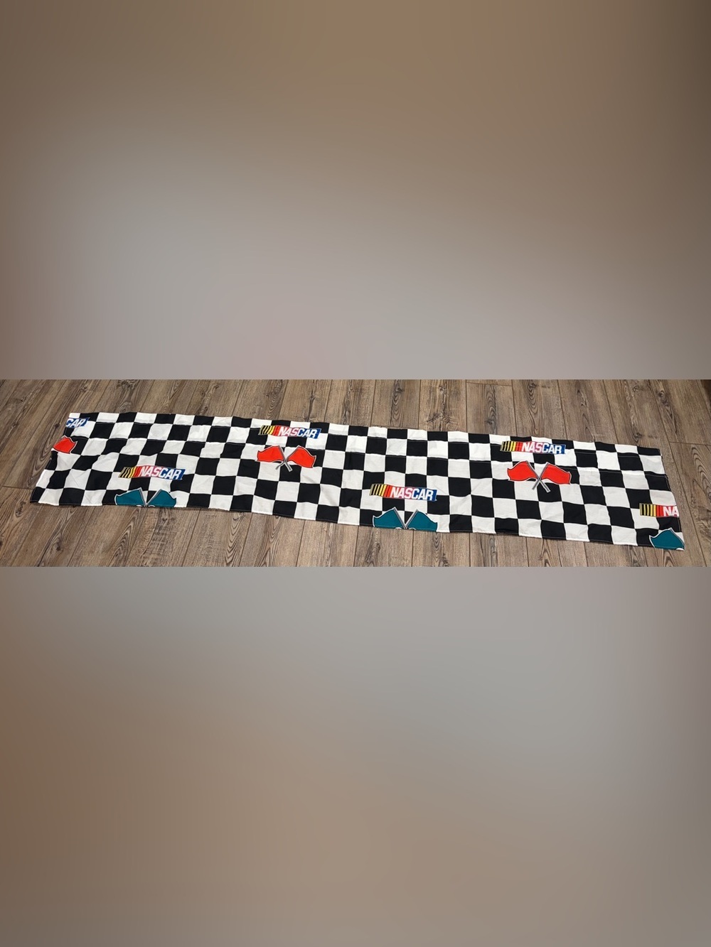 Vintage NASCAR Checkered Flag Curtain Panel Racing Decor 90 Inch Van River